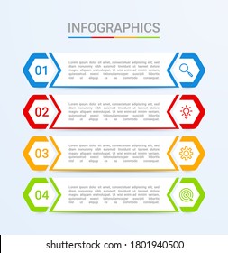 Business data visualization, infographic template with 4 steps on blue background, vector illustration