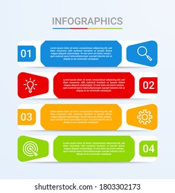 Business data visualization, infographic template with 4 steps on blue background, vector illustration