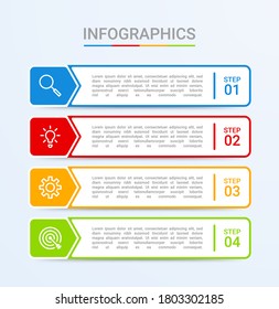 Business data visualization, infographic template with 4 steps on blue background, vector illustration