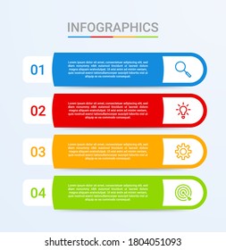 Business data visualization, infographic template with 4 steps on blue background, vector illustration