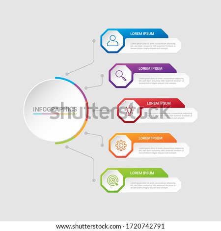 Business data visualization, infographic template with 5 steps on gray background, vector illustration