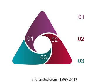 Business data visualization, infographics. The diagram of the process of elements with the help of graphics, diagrams of the triangle in three stages is empty, numbers, variants, parts. 