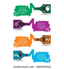 Business data visualization, infographics. Diagram of the process of elements of the use of graphics, four steps, numbers, options, parts. Business vector for presentation.