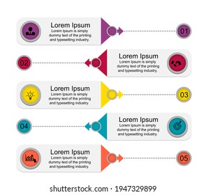 Visualización de datos empresariales, infografías. Diagrama del proceso de elementos con ayuda de gráficos, diagramas de cinco pasos, números, opciones, partes. Vector de negocio para presentación.