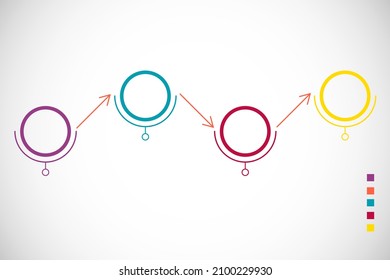 Visualización de datos empresariales, infografías. Diagrama de elementos de proceso mediante gráficos, gráficos de cuatro pasos sin texto. Vector de negocio para presentación.
