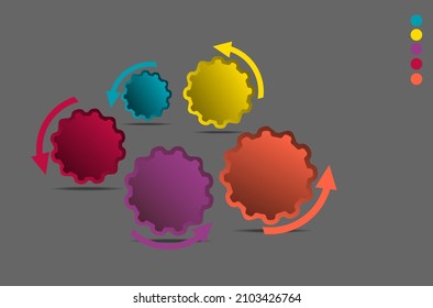 Business data visualization, infographics. Diagram of the process of elements with the help of graphics, diagrams in five stages, numbers, without text. Business vector for presentation.