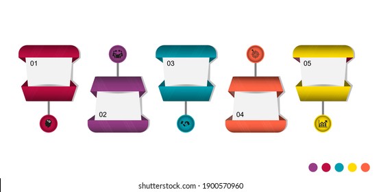 Business data visualization, infographics. Schematic of the process of elements using graphics, diagrams, rectangles in five steps, numbers, without text, options, parts. Business vector for presentat