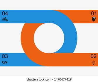 Business data visualization, infographics. Scheme of the process of elements with the help of schemes in the form of horseshoes or circles with stripes, numbers, options icons, parts. Business vector 