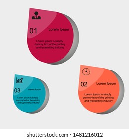 Business data visualization, infographics. Scheme of the process of elements with the help of graphics, diagrams 3D figures in three stages, numbers, icons, text, variants, parts. Business vector for 