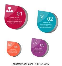 Business data visualization, infographics. Scheme of the process of elements with the help of graphics, 3D diagrams of figures in four stages, numbers, icons, text, variants, parts. 