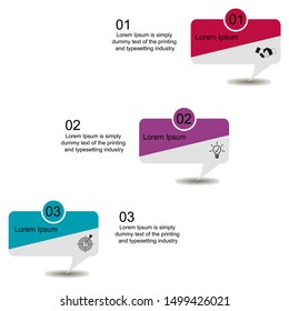 Business data visualization, infographics. Scheme of the process of elements by means of graphs, diagrams of rectangles arranged chaotically in three stages with examples of design of text, numbers