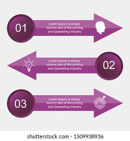 Business data visualization, infographics. Scheme of the process of elements with the help of graphics, diagrams of three-step arrows by numbers, variants, parts. Business vector for presentation.