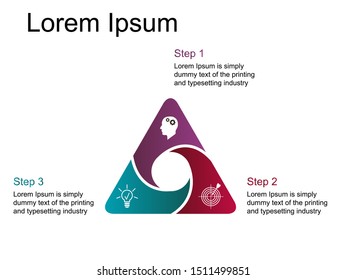 Business data visualization, infographics. Scheme of the process of elements with the help of graphics, diagrams in three stages, numbers, icons, text, variants, parts. Business vector for presentatio