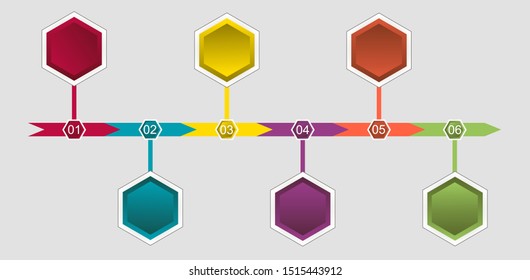 Business data visualization, infographics. Scheme of the process of elements with the help of graphics, diagrams of hexagons in six stages, numbers, no text, variants, parts. Business vector for prese