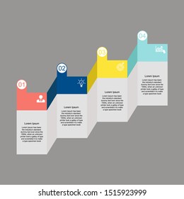 Business data visualization, infographics. Scheme of the process of elements with the help of graphs, diagrams in four steps, numbers, variants, parts. Business vector for presentation.