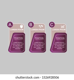 Business data visualization, infographics. Scheme of the process of elements with the help of graphics, diagrams of figures in three positions, with numbers, with text, variants, parts.