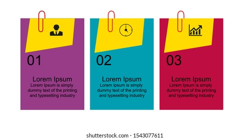 Business data visualization, infographics. Scheme of the process of elements with the help of graphs, diagrams of rectangles in three stages, icons, text, numbers, variants, parts. 