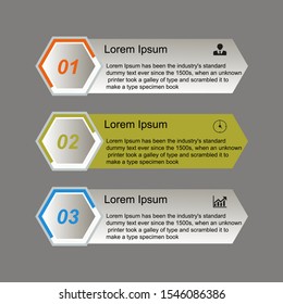 Business data visualization, infographics. Scheme of the process of elements with the help of graphics, diagrams of squares in three stages, icons, numbers, variants, parts. Business vector for presen