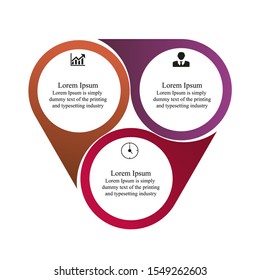 Business data visualization, infographics. Scheme of the process of elements with the help of graphics, diagrams of a triangle inverted for text in three stages, numbers, variants, parts. 