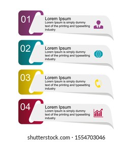 Business data visualization, infographics. Scheme of the process of elements with the help of graphics, diagrams of figures in four stages, numbers, variants, parts. Business vector for presentation.