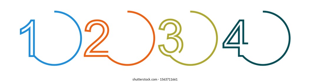 Business data visualization, infographics. Scheme of the process of elements by means of graphs, diagrams figure circles into four stages, numbers, variants, parts. Business vector for presentation.