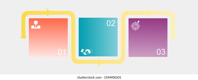 Business data visualization, infographics. Scheme of the process of elements with the help of graphics, diagrams of rectangles in three stages, numbers, icons, no text, variants, parts. Business vecto