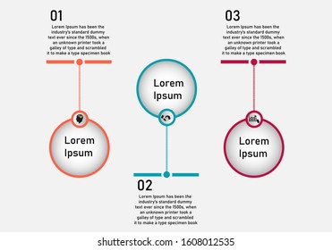 Business data visualization, infographics. Scheme of the process of elements with the help of graphics, diagrams in three stages, numbers, variants, parts. Business vector for presentation.