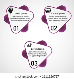 Business data visualization, infographics. Scheme of the process of elements with the help of graphics, diagrams of triangles in three stages, numbers, variants, parts. Business vector for presentatio