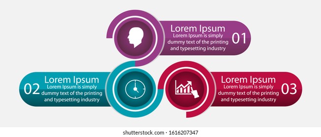 Business data visualization, infographics. Scheme of the process of elements with the help of graphics, diagrams in three steps, icons, with the layout of the text, options, parts. 