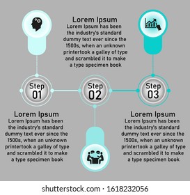 Business data visualization, infographics. Scheme of the process of elements with the help of graphics, diagrams in three positions, icons, numbers and text, options, parts. Business vector for presen