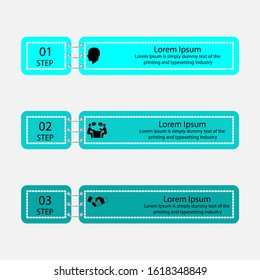 Business data visualization, infographics. Scheme of the process of elements with the help of graphs, diagrams in three positions, business and purpose icons, numbers and text, variants, parts. 