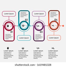 Business data visualization, infographics. Scheme of the process of elements with the help of graphics, diagrams in four stages, numbers, variants, parts. Business vector for presentation.