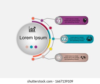 Business data visualization, infographics. Scheme of the process of elements with the help of graphics, diagrams of a circle with five into three stages, numbers, variants, parts. Business vector.