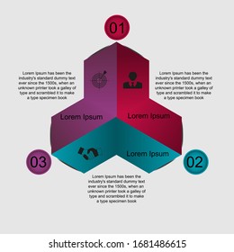 Visualización de datos empresariales, infografías. Esquema del proceso de elementos con la ayuda de gráficos, diagramas en tres etapas, números, variantes, partes. Vector de negocio para presentación.