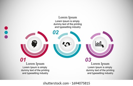 Business data visualization, infographics. Scheme of the process of elements with the help of graphics, diagrams in three steps, numbers, variants, parts. Business vector for presentation.