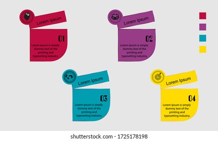 Business data visualization, infographics. Scheme of the process of elements using graphics, diagrams of the figure in four stages, numbers, options, parts. Business vector for presentation.