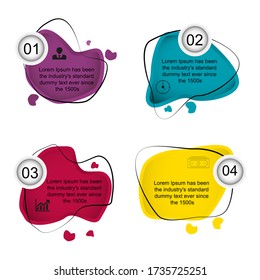 Business data visualization, infographics. Scheme of the process of elements using graphics, diagrams in four stages, numbers, options, parts. Business vector for presentation.