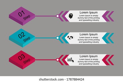 Business data visualization, infographics. Scheme of the process of elements using graphics, diagrams in three stages, numbers, options, parts. Business presentation vector.