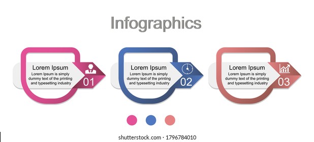 Business data visualization, infographics. Scheme of the process of elements using graphics, diagrams in three stages, numbers, options, parts. Business vector for presentation.