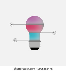 Business data visualization, infographics. Scheme of the process of elements with the help of graphics, diagrams in the form of a lamp in three steps, numbers, options, parts. Business vector for pres