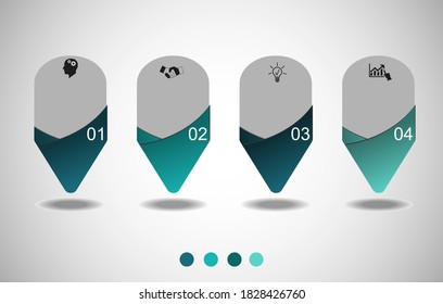 Visualización de datos empresariales, infografías. Esquema del proceso de elementos utilizando gráficos, diagramas en cuatro etapas, números, opciones, partes. Vector de negocio para presentación