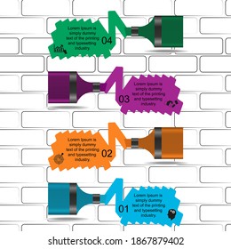 Business data visualization, infographics. Scheme of the process of elements using graphics, four-step diagrams, numbers, options, parts. Business vector for presentation