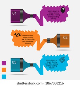 Business data visualization, infographics. Scheme of process elements by means of graphics, diagrams on three steps, numbers, options, parts. Business vector for presentation