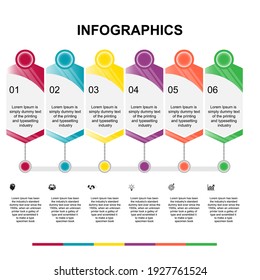 Business data visualization, infographics. Scheme of the process of elements using graphics, six-step diagrams with text, numbers, options, text, parts. Business vector for presentation