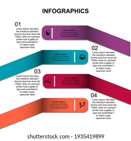 Business data visualization, infographics. Scheme of the process of elements using graphics, diagrams in four stages, numbers, options, parts. Business vector for presentation.
