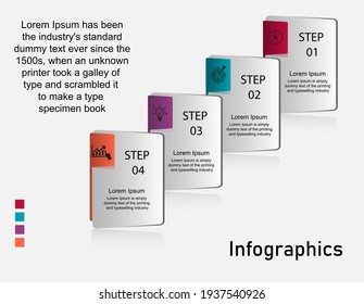 Business data visualization, infographics. Scheme of process elements using graphics, diagrams in four stages, numbers, with text, for business. Business vector for presentation