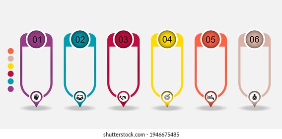 Visualisierung von Geschäftsdaten, Infografiken. Schema des Prozesses der Elemente mit Grafiken, Diagramme in sechs Stufen, Optionen, Teile. Geschäftsvektor für die Präsentation.
