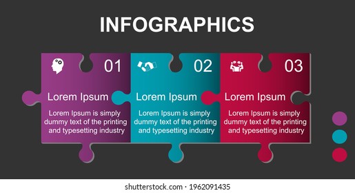 Business data visualization, infographics. Scheme of the process of elements using graphics, diagrams in three stages, numbers, options, parts. Business vector for presentation.