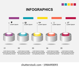 Visualización de datos empresariales, infografías. Esquema del proceso de elementos con ayuda de gráficos, diagramas en cinco etapas, números, texto, opciones, partes. Vector de negocio para presentación.