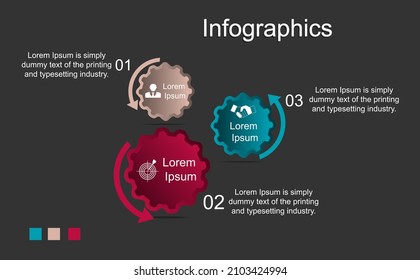 Business data visualization, infographics. Scheme of elements of the process with the help of graphs, diagrams in three stages, numbers. Business vector for presentation.